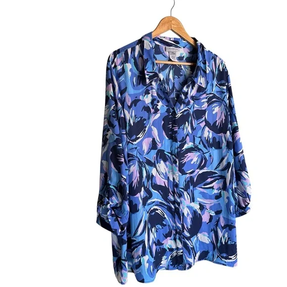 5 for $40 SALE! 
Catherine’s Blue Pink Floral Button Up Blouse 3/4 Sleeve sz 3x - Picture 3 of 8